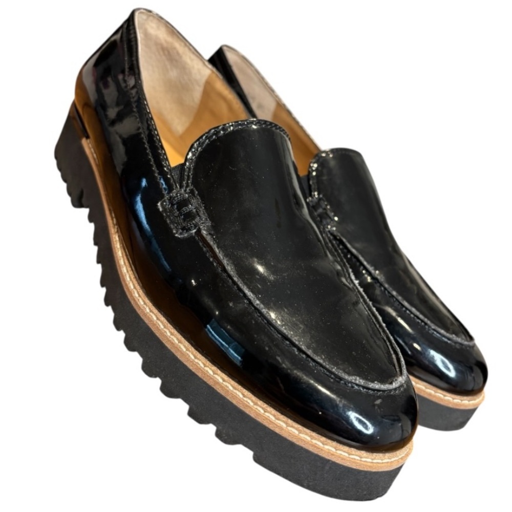 Franco Sarto Women’s Cypress Black Shiny Slip On Chunk Lug Loafers Size 6.5 - Picture 4 of 11
